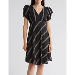 Calvin Klein Black & White Striped Fit and Flare Dress Short‎ Sleeve Size 14